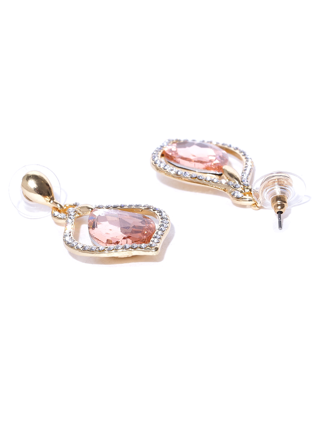 YouBella Off-White  Pink Gold-Plated Teardrop Shaped Drop Earrings